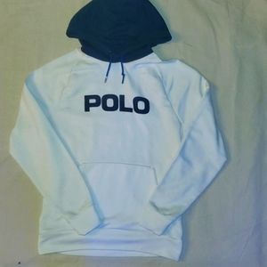 Ralph Lauren Polo Sweater(White) With Hood(Blue) Size(L)